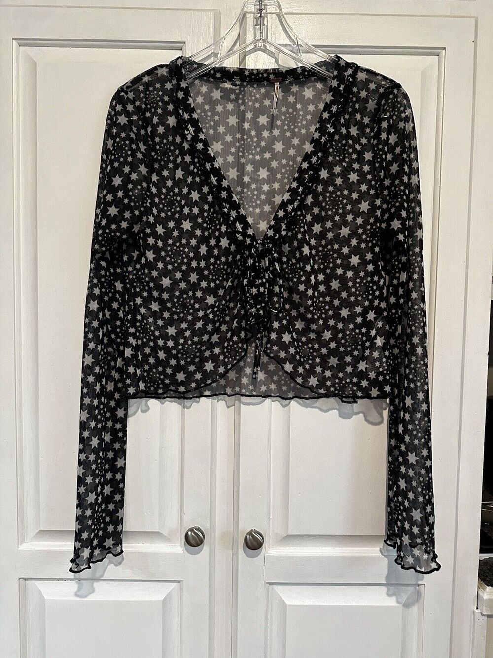 Free People Marne Sheer Star Print Front Tie Women’s Size Medium 4th Of July 🎆